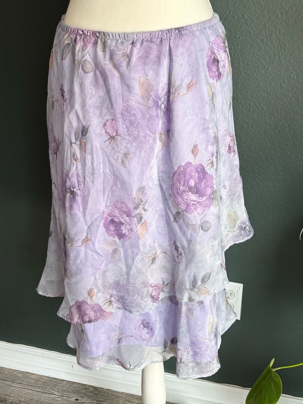 VTG 90s R&M Richards Purple Floral Layered Chiffon Midi Skirt Size 10